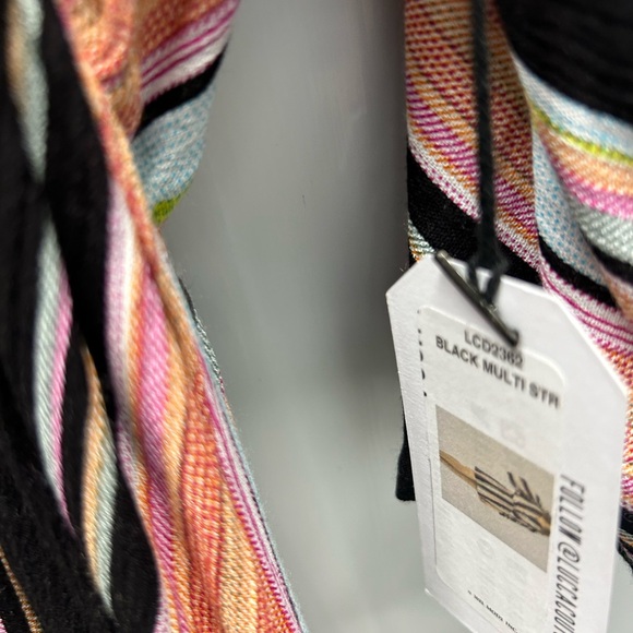 LUCCA NWT STRIPED PEACH & BLACK DEEP V-NECK WIDE CAFTAN SLEEVES SZ: SMALL - Picture 4 of 8